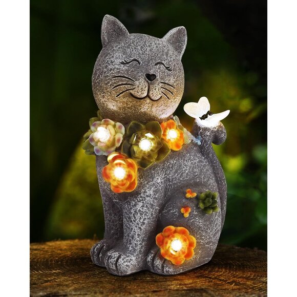 Other - Solar Garden Statues Outdoor Decor, 6 LED Cat Flowers Butterfly Figurine Lights,